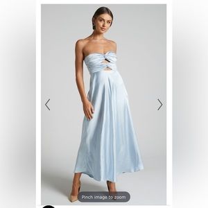 Showpo strapless dress in light blue.